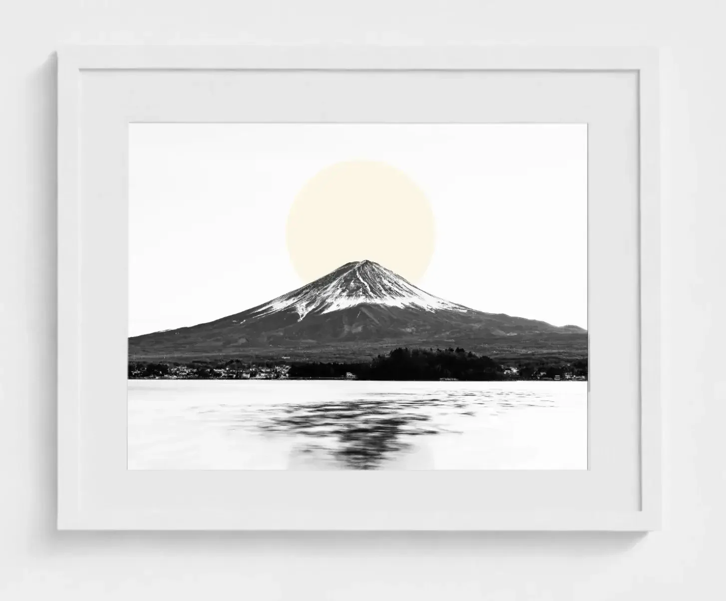 Mount Fuji & Lake Kawaguchiko –  White Fine Art Print & Zen Decor