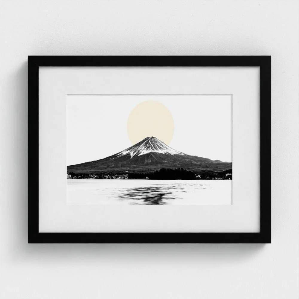 Mount Fuji & Lake Kawaguchiko –  White Fine Art Print & Zen Decor