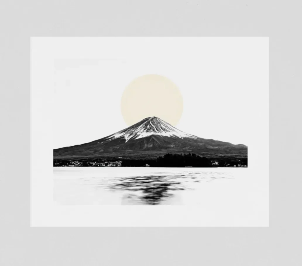 Mount Fuji & Lake Kawaguchiko –  White Fine Art Print & Zen Decor