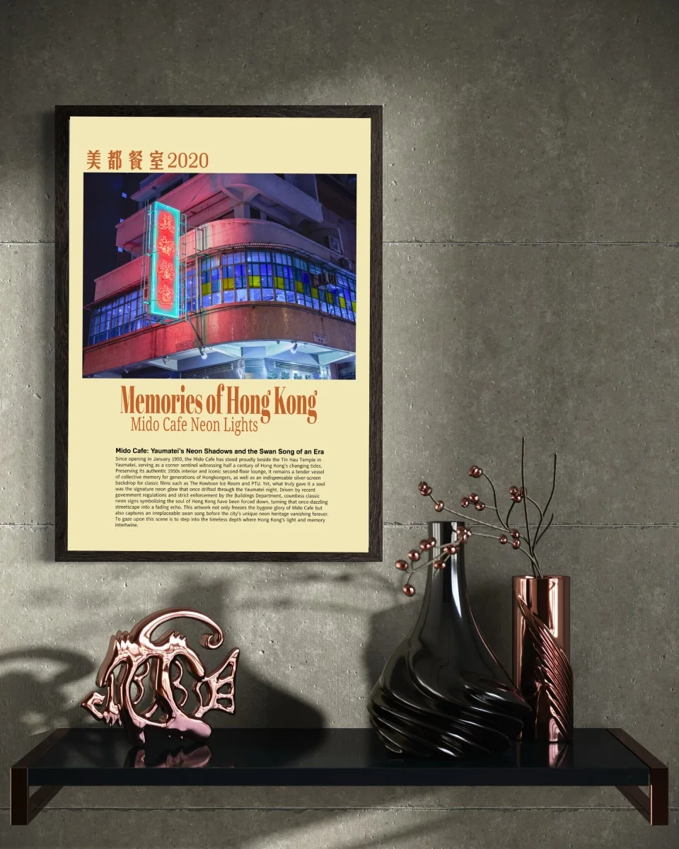 Mido Cafe-Neon Lights-Fine Art Photography Print Poster-on-wall.webp
