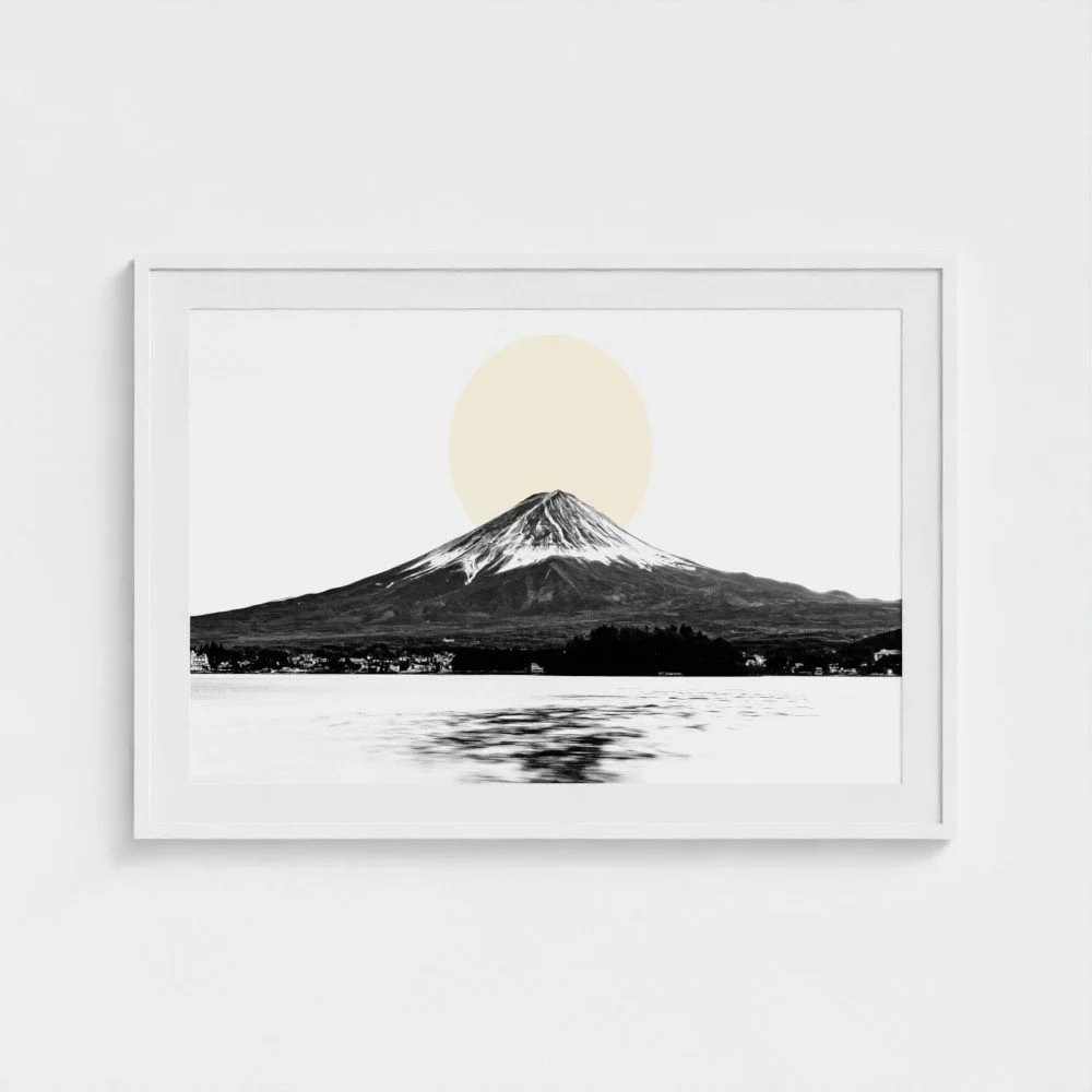 Mount Fuji & Lake Kawaguchiko –  White Fine Art Print & Zen Decor