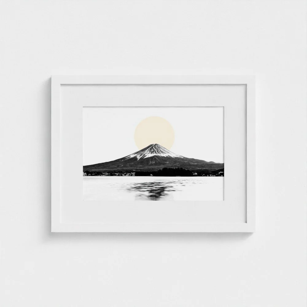 Mount Fuji & Lake Kawaguchiko –  White Fine Art Print & Zen Decor