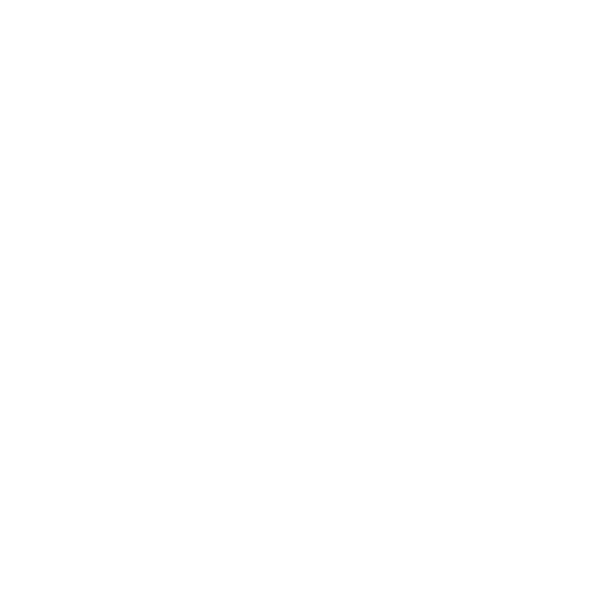 Black background with white logo of a house and two hearts intertwined, and the words "LOVING CARE" underneath.