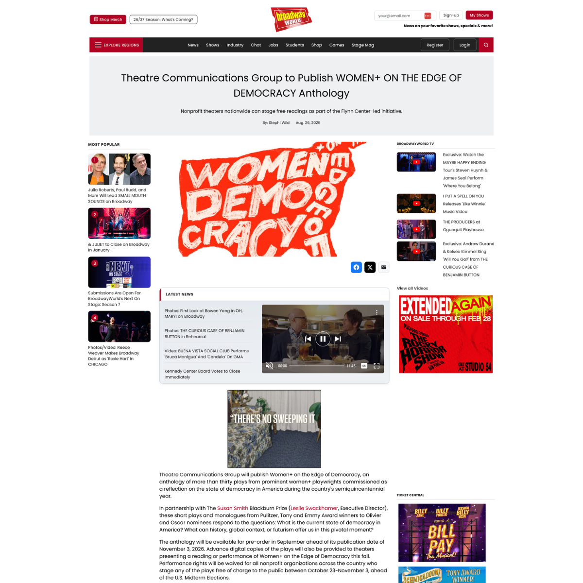 Broadway World: Theatre Communications Group to Publish WOMEN+ ON THE EDGE OF DEMOCRACY Anthology