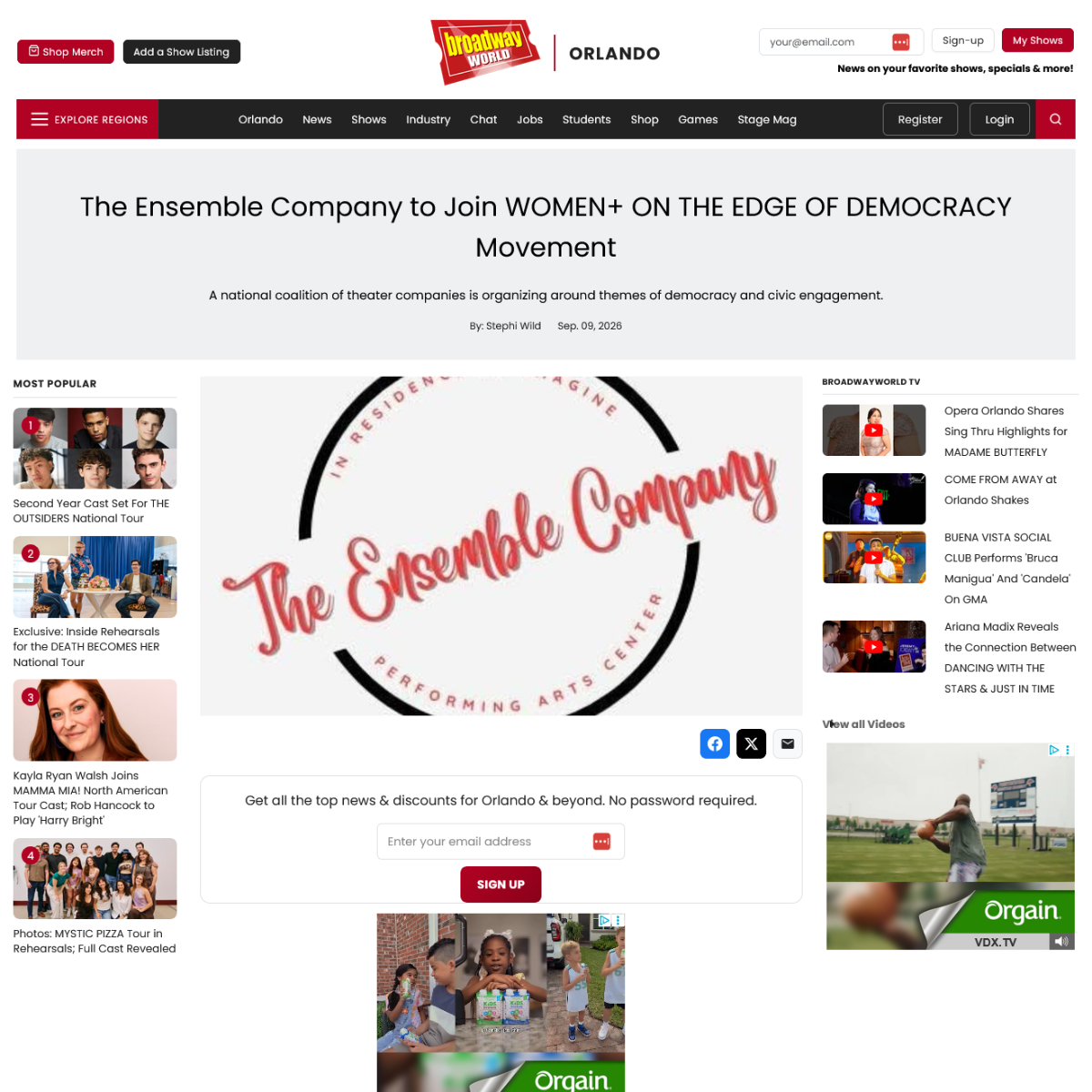 Broadway World: The Ensemble Company to Join WOMEN+ ON THE EDGE OF DEMOCRACY Movement