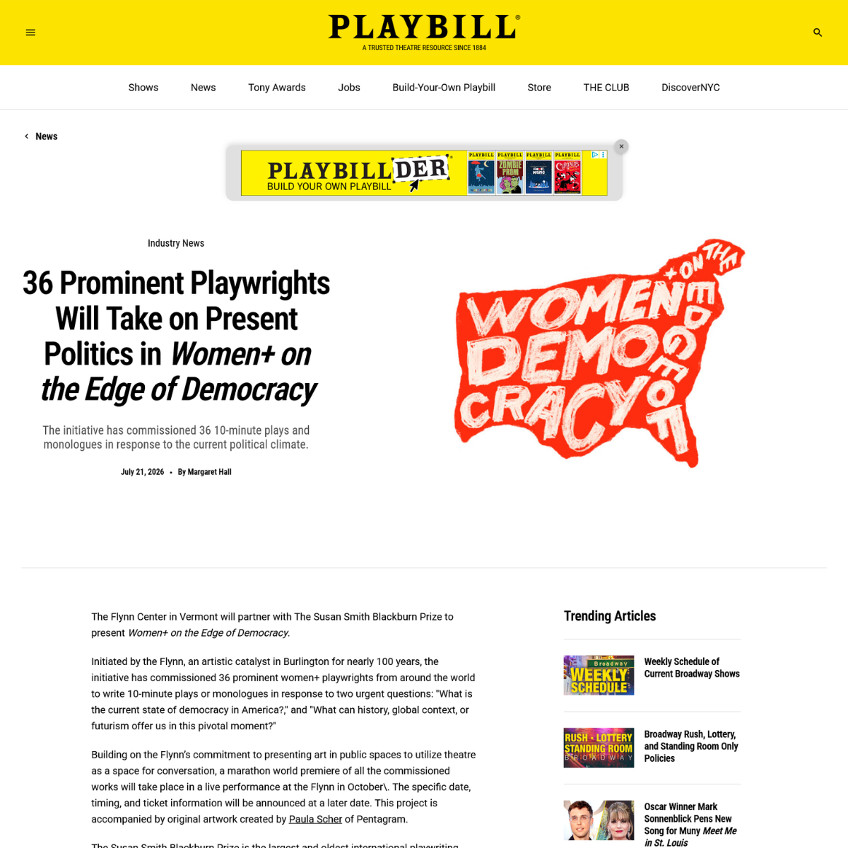 PLAYBILL: 36 Prominent Playwrights Will Take on Present Politics in Women+ on the Edge of Democracy