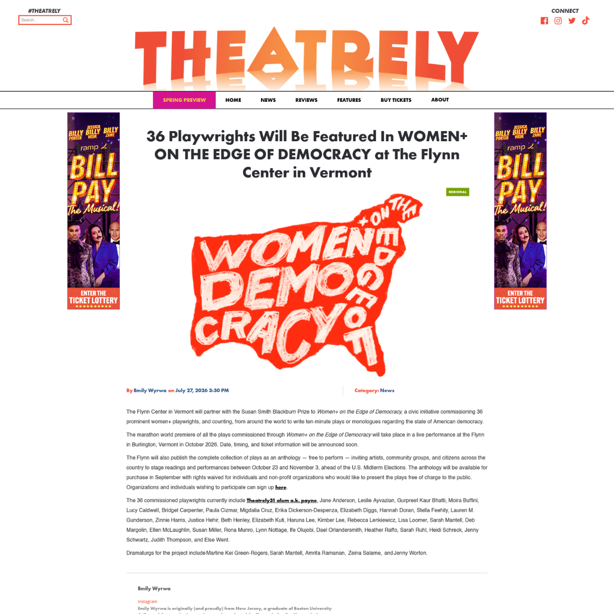 Theatrely: 36 Playwrights Will Be Featured-In Women On The Edge Of Democracy At The Flynn Center