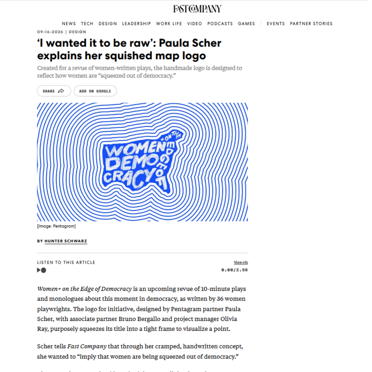 Fast Company: ‘I wanted it to be raw’: Paula Scher explains her squished map logo