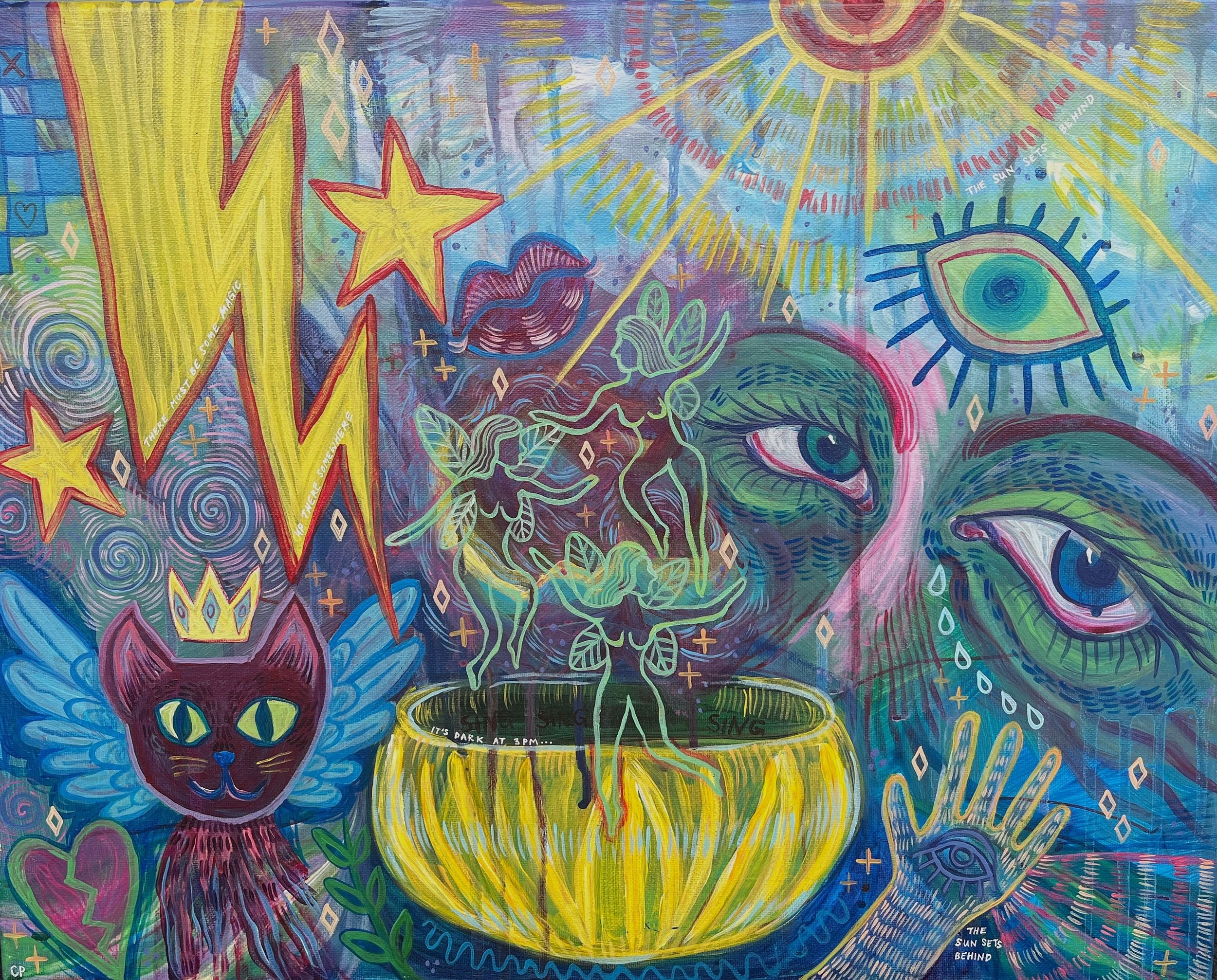 The sun sets behind. 2021. Acrylic on canvas. 16"x20".