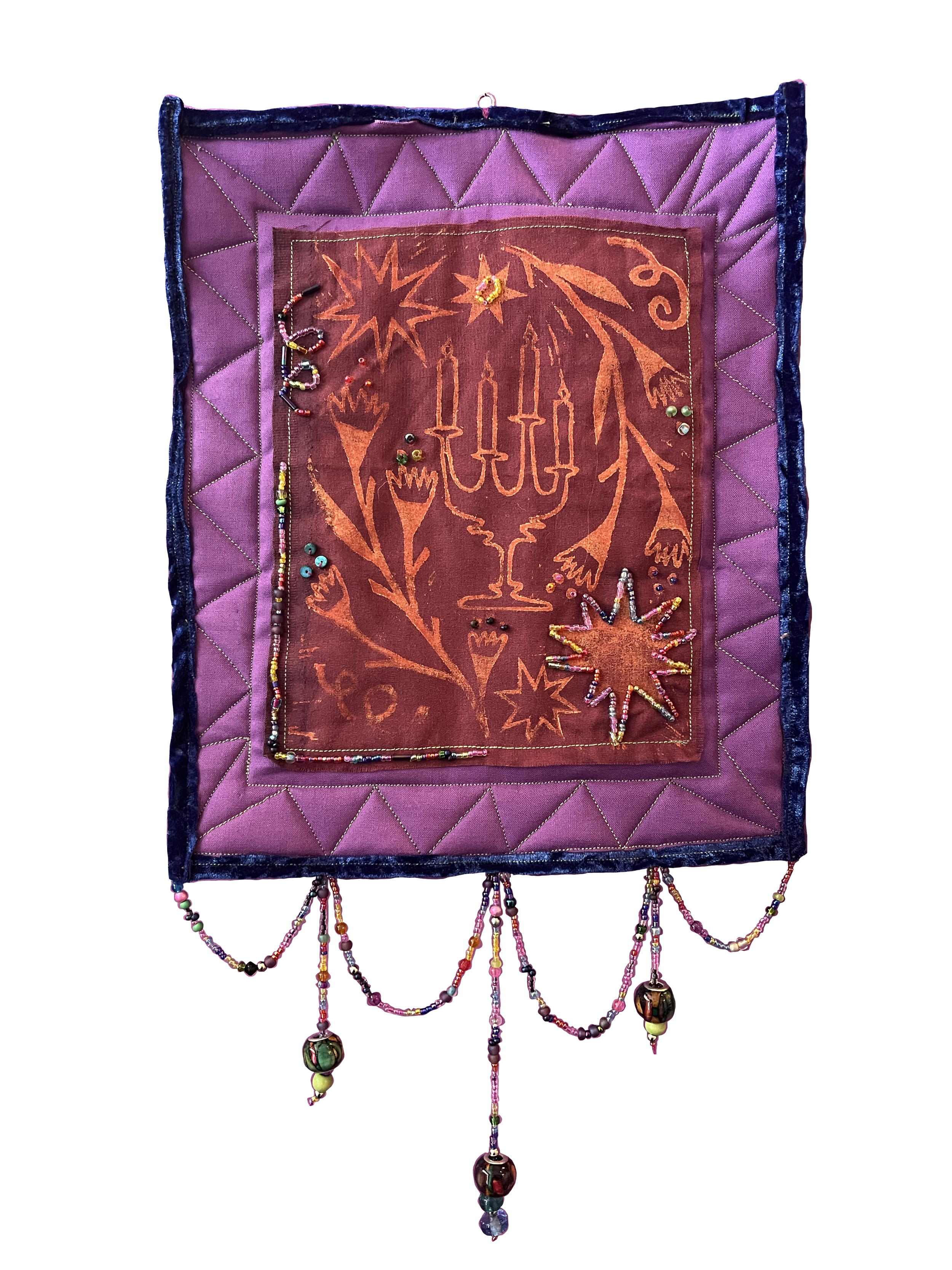 Quilted and beaded block print wall hanging. 2025. 