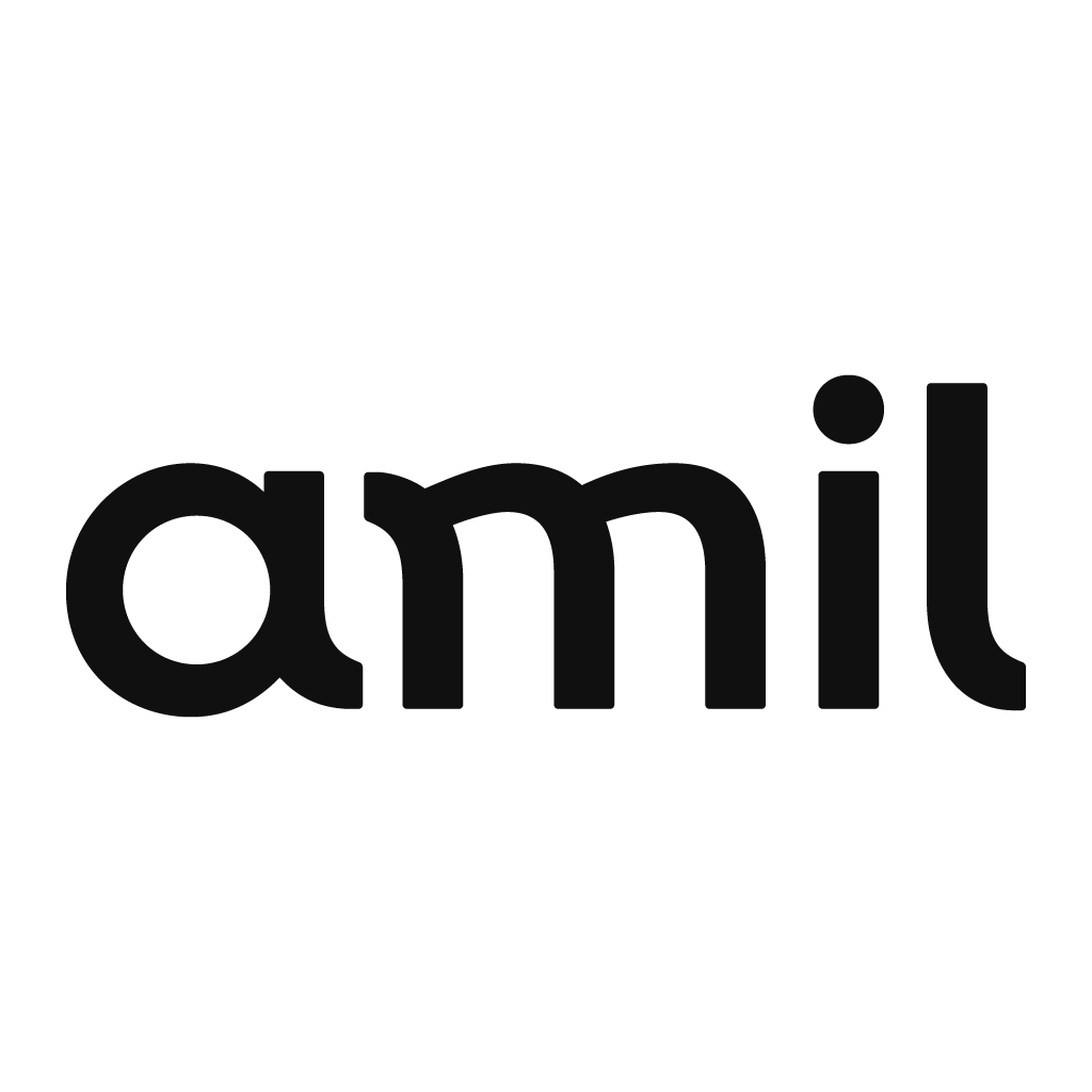 Logotipo da Amil, uma seguradora de saúde, em preto e branco.