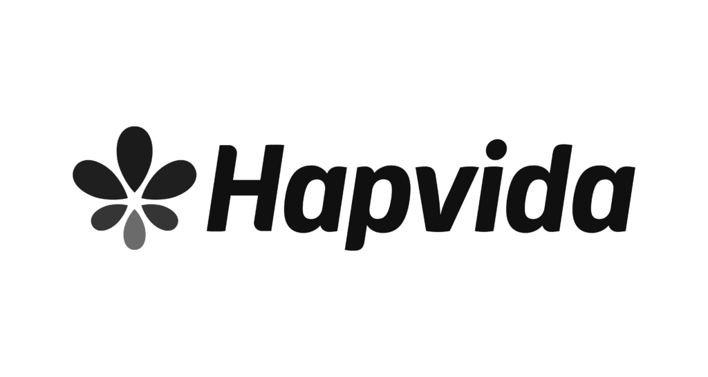 Logotipo da Hapvida, uma empresa de saúde, com uma flor estilizada ao lado do nome.