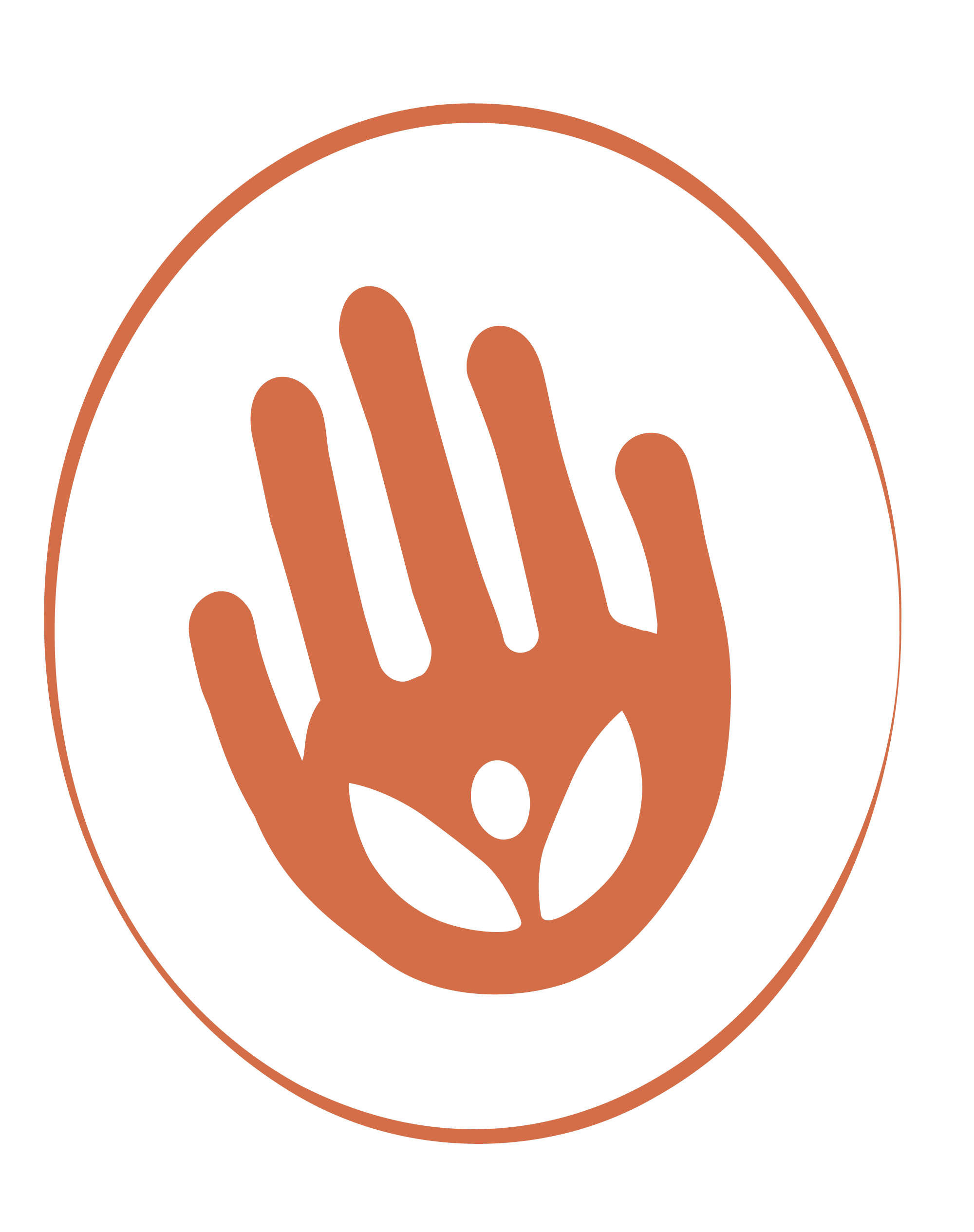 Un symbole de main levée avec une plante à l'intérieur, entouré d'un cercle.