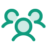 Icono de tres siluetas humanas en color verde menta.