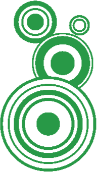 Multiple green and white concentric circles of varying sizes on a black background.