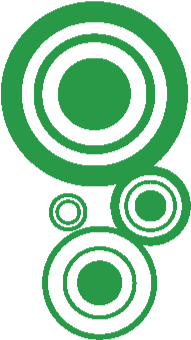 Green background with white concentric circles of varying sizes arranged vertically