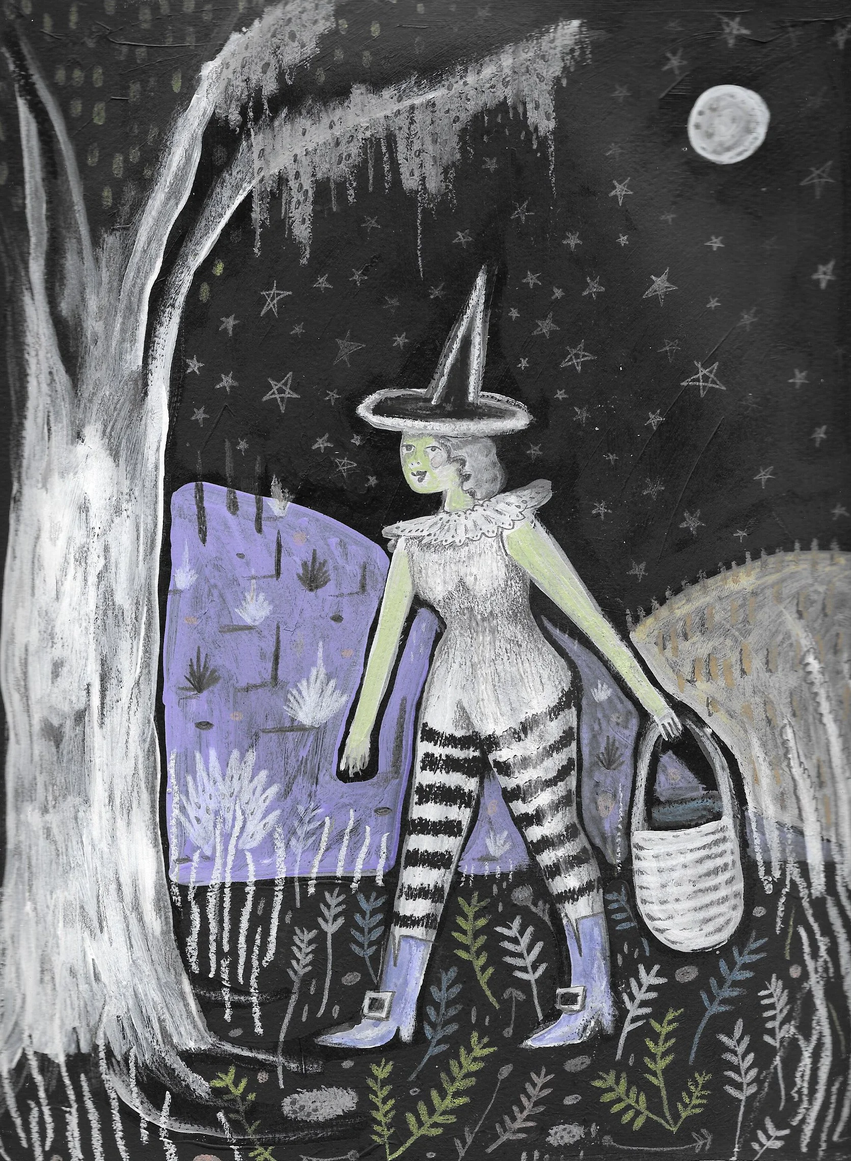 Witch and The Well, 2019 | Gouache, colored pencil, graphite, acrylic on paper | 12x9 inches