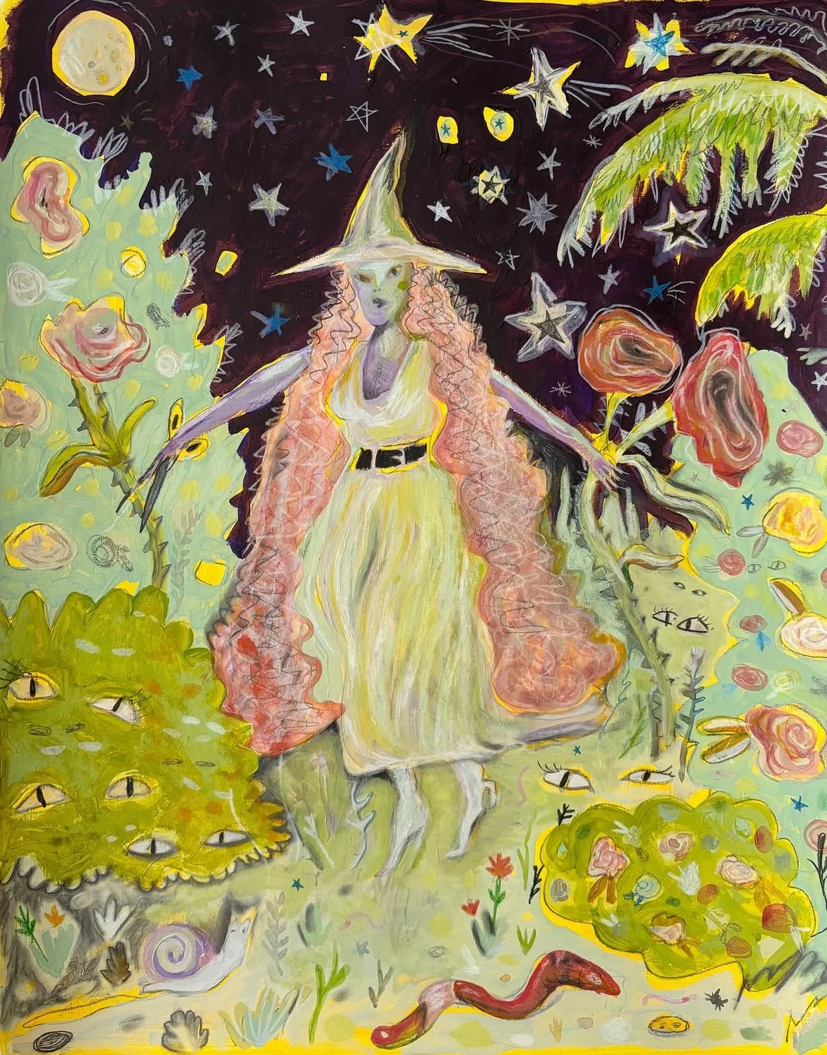 Witch Garden, 2024 |  Gouache, colored pencil, graphite, acrylic on paper | 12x16 inches