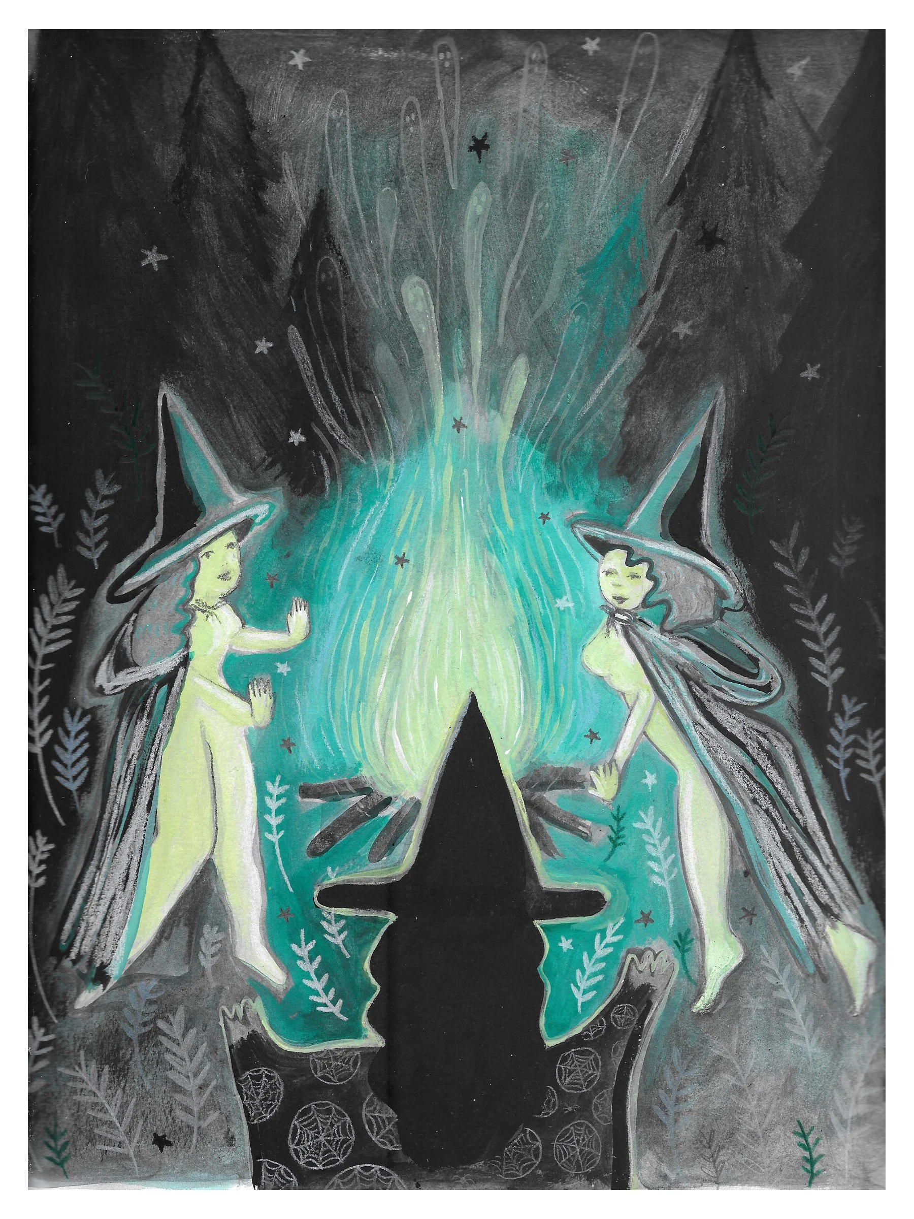 Coven, 2019 | Gouache, colored pencil, graphite, acrylic on paper | 12x9 inches