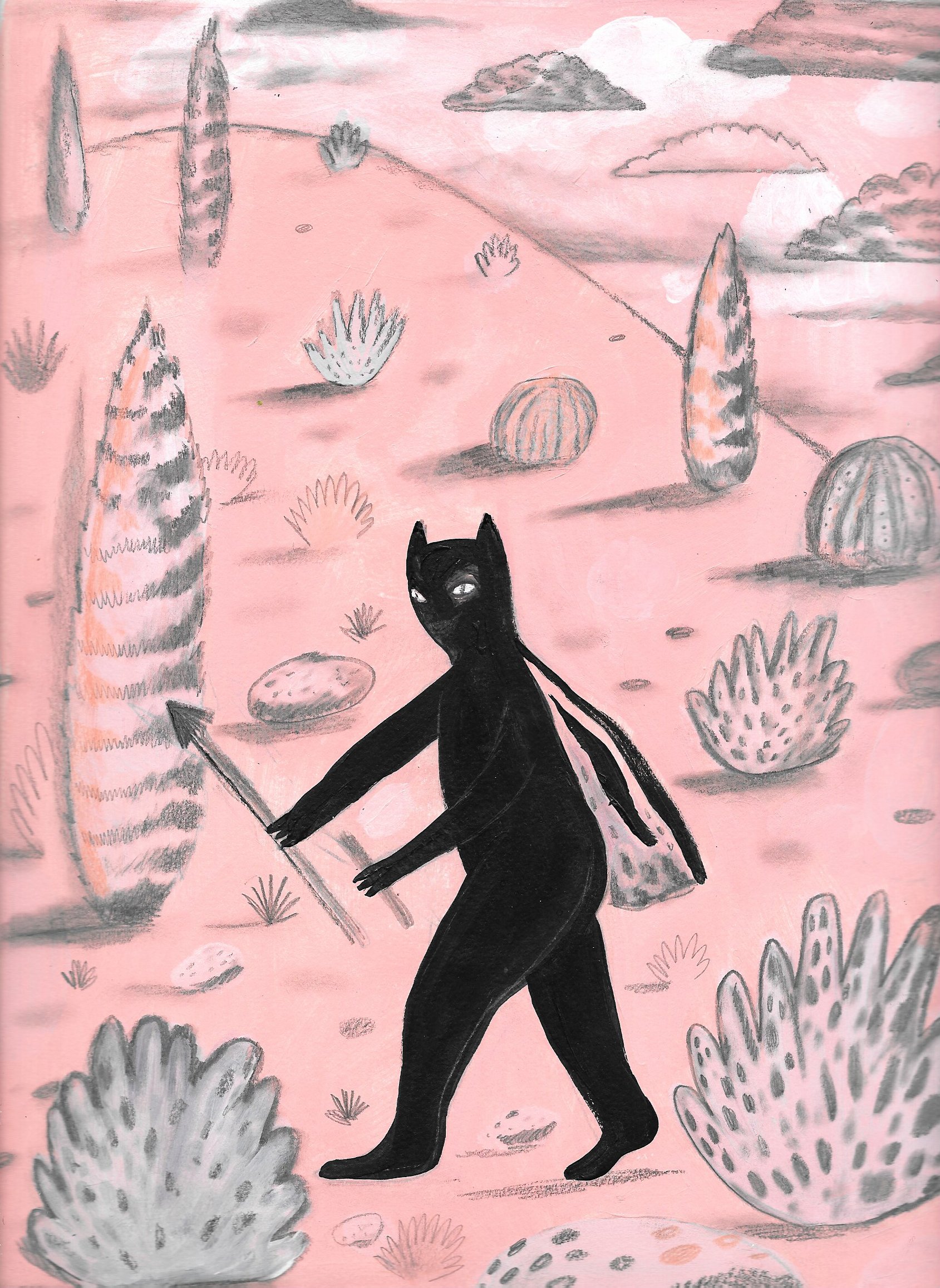 On The Hunt, 2019 | Gouache, colored pencil, graphite, acrylic on paper | 12x9 inches