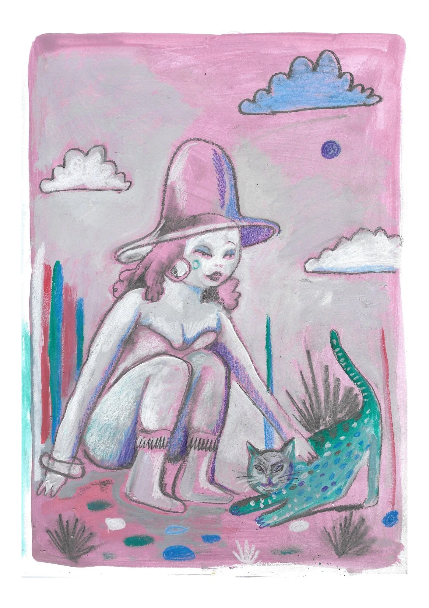 Girl and Desert Kitty Print