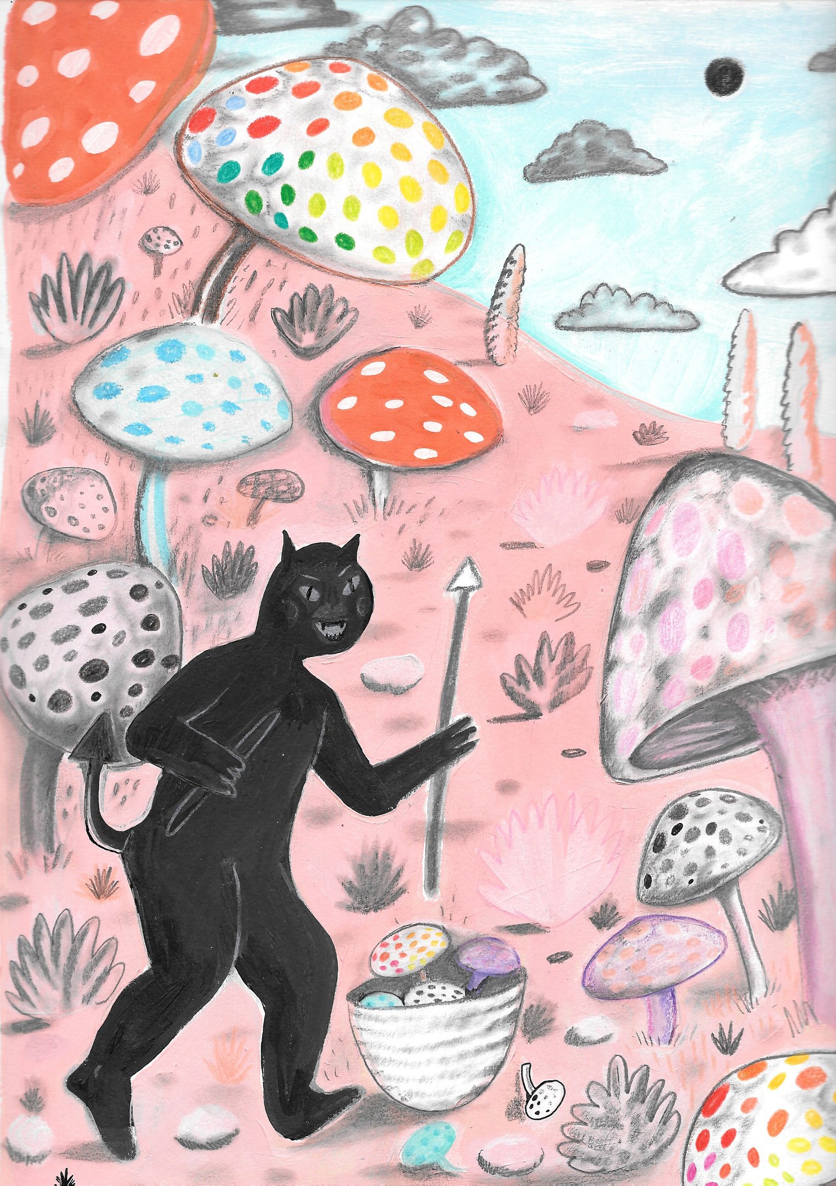 On The Hunt 2, 2019 | Gouache, colored pencil, graphite, acrylic on paper | 12x9 inches