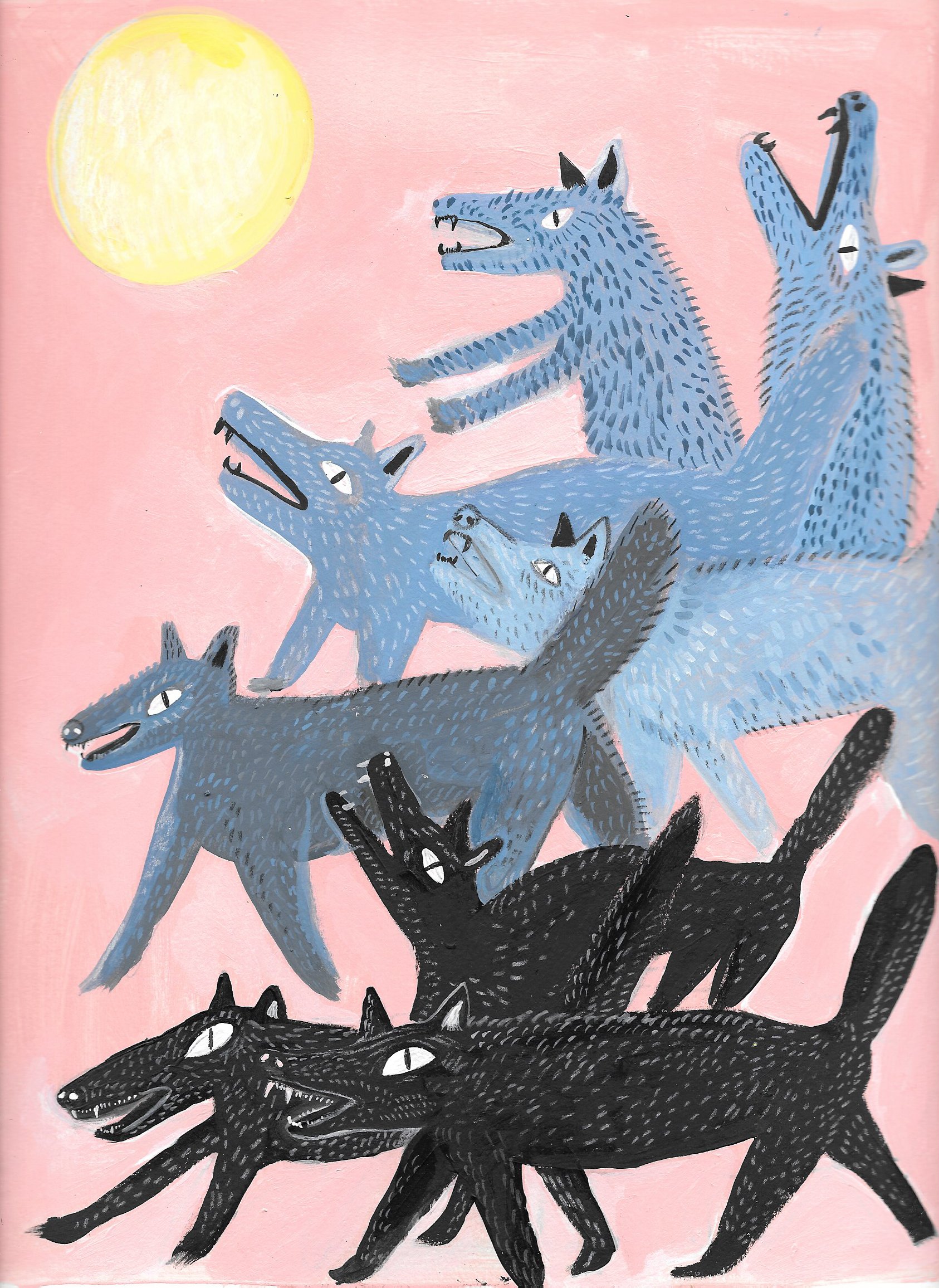 Wolf Pack, 2019 | Gouache, colored pencil, graphite, acrylic on paper | 12x9 inches
