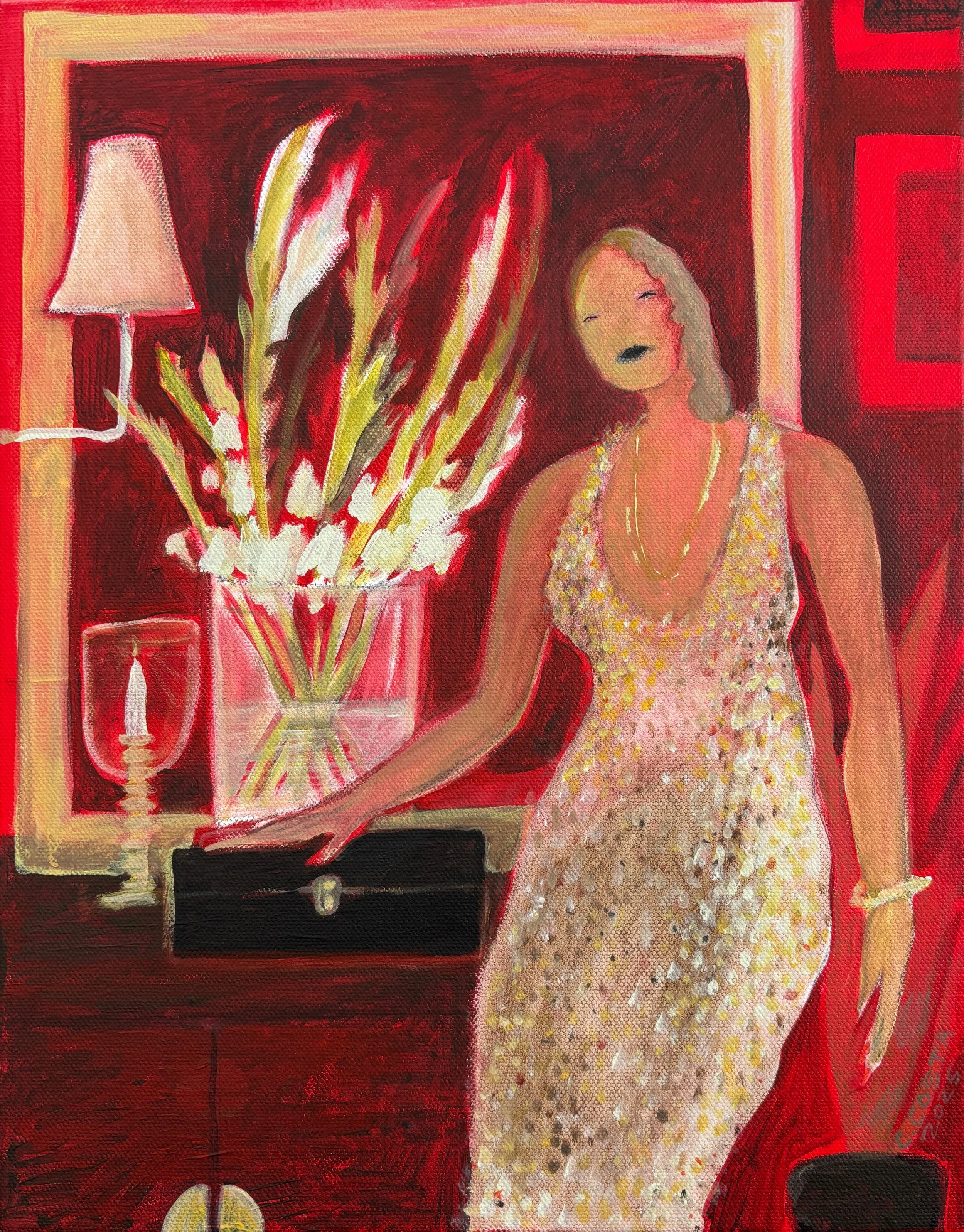 Sequin Dress, Jewelry Box and White Gladiolus