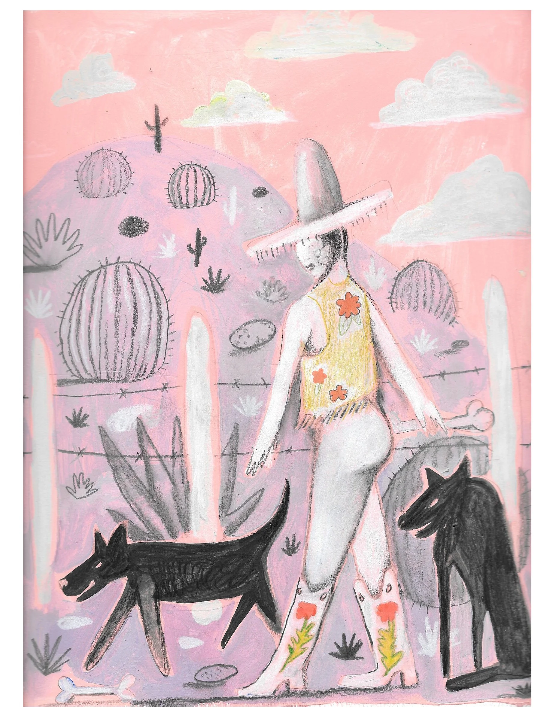 Black Dogs, 2019 | Gouache, colored pencil, graphite, acrylic on paper | 12x9 inches