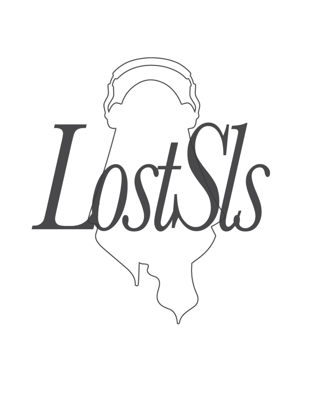 an outline of a ghost with headphones and the text 'lostsls' across it.