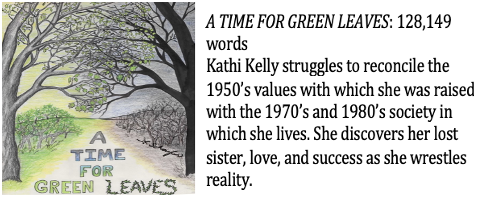 Book cover titled "A Time for Green Leaves" with an illustration of a tree with green leaves on one side and bare branches on the other, symbolizing change or contrast.