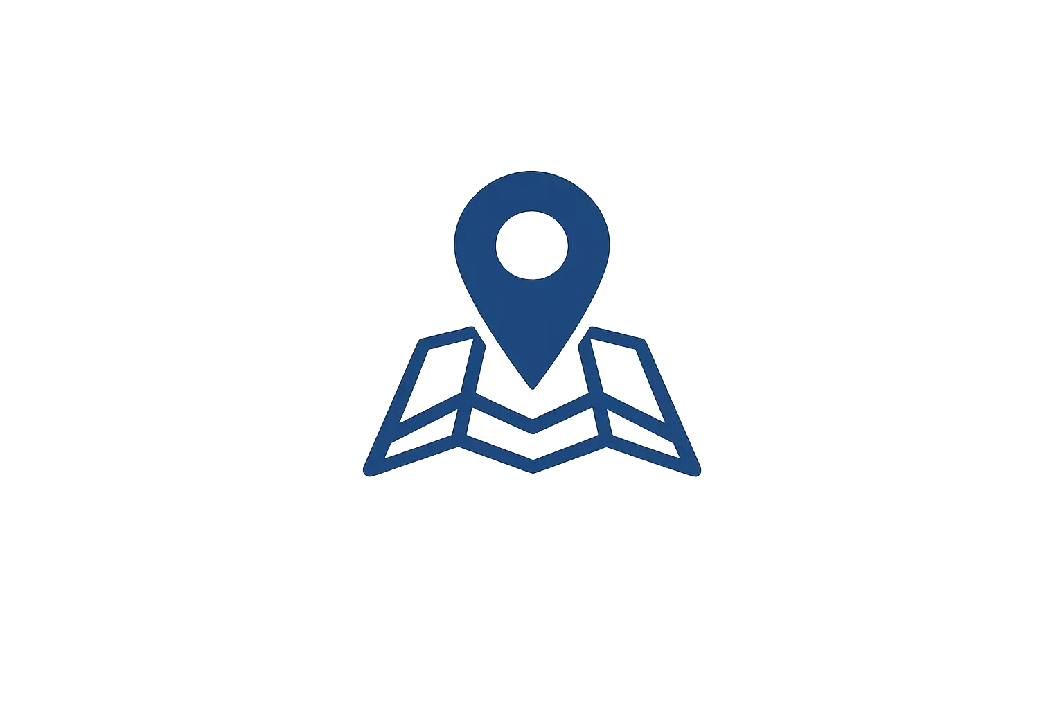 A digital illustration of a map pin and map in a blue outline style.