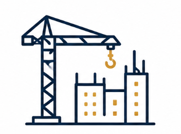 Construction crane and building framework under construction.