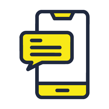 Icon of a smartphone with a speech bubble on the screen indicating a message or chat.