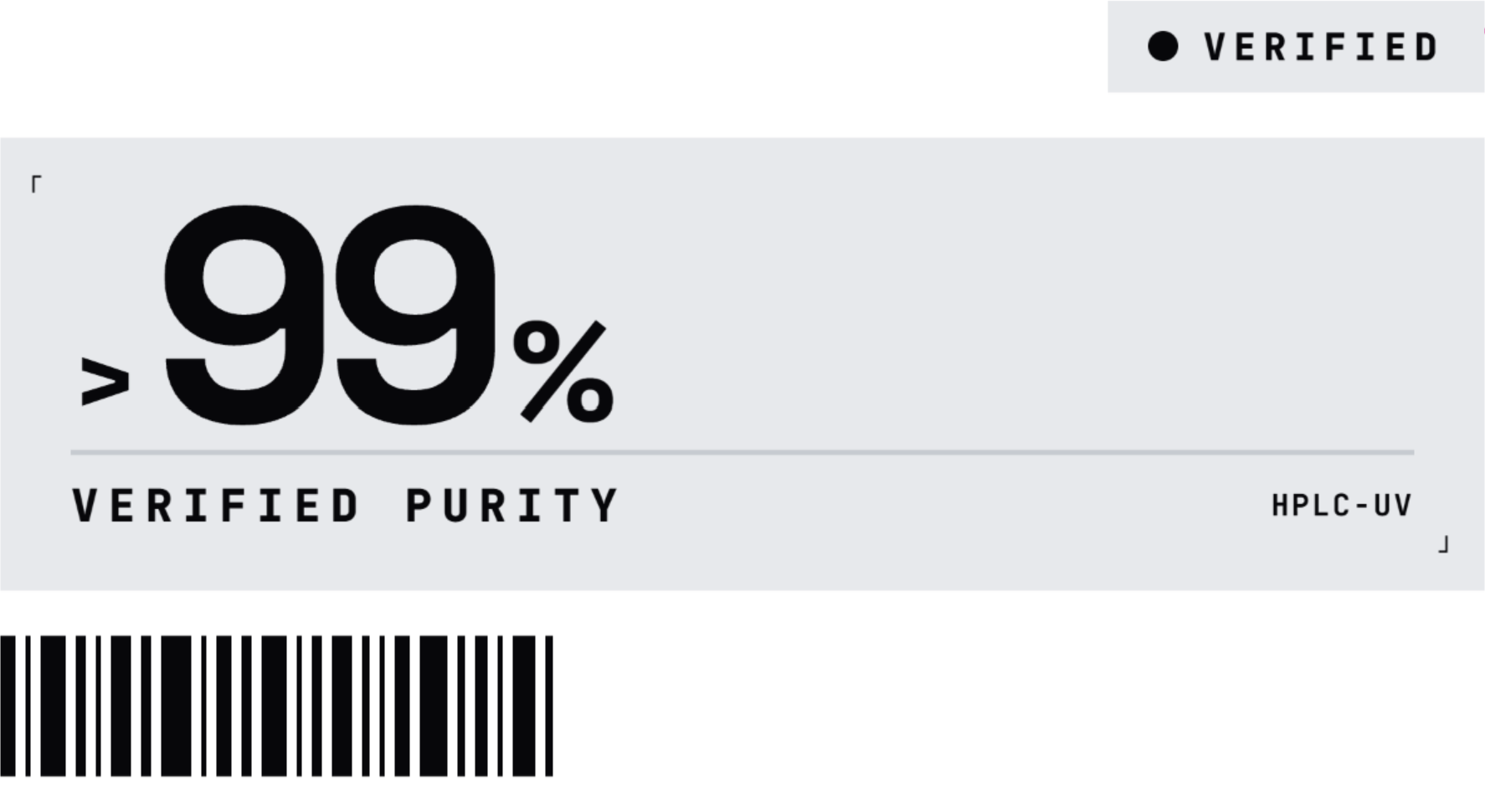 A verified purity label indicating 99% for a substance tested with HPLC-UV.
