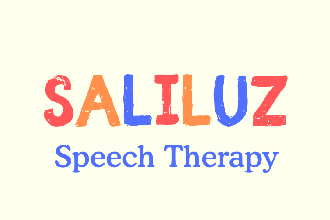 Colorful text logo for 'SALLUZ Speech Therapy' with multicolored handwriting-style font on a light background.