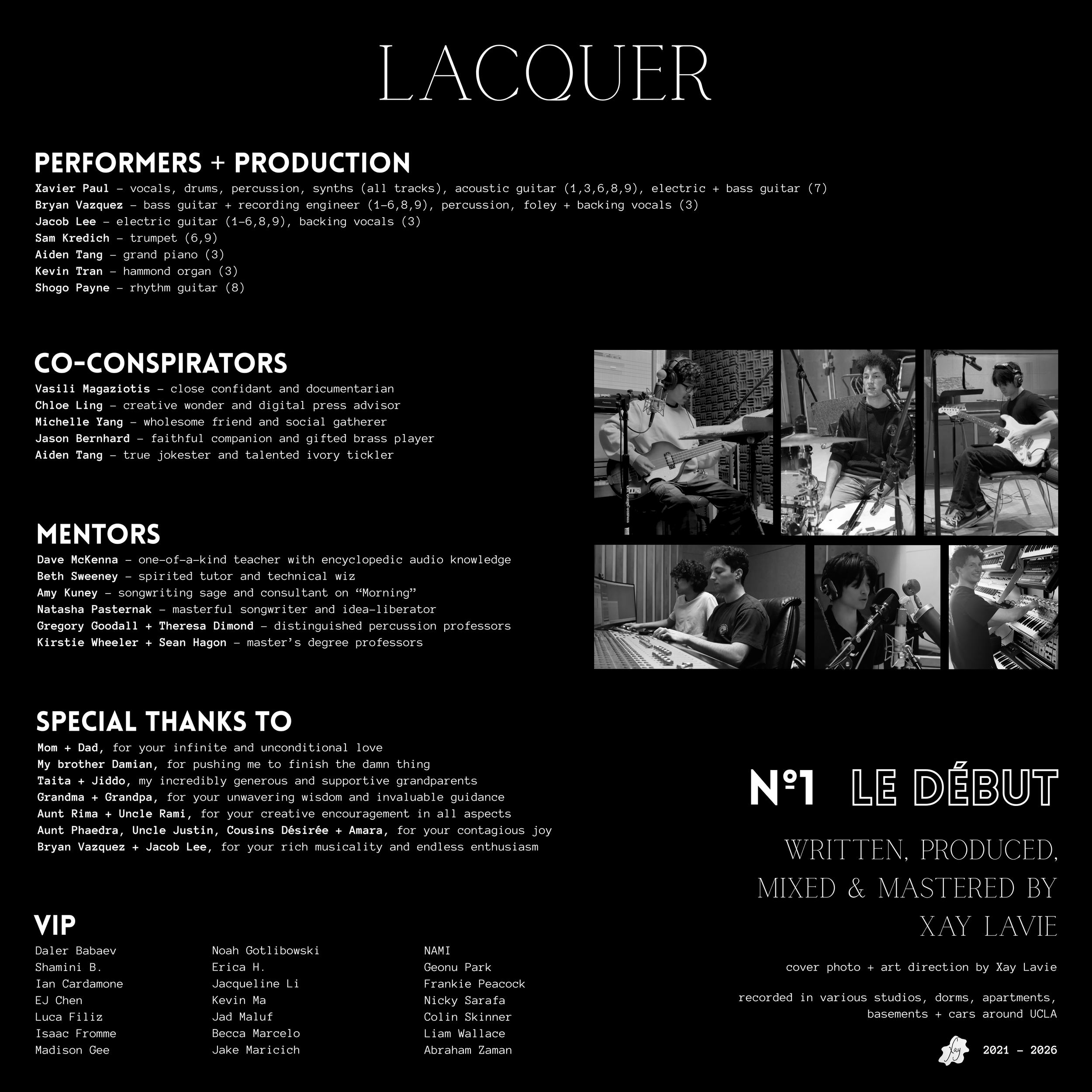 Liner credits and personnel list for the Lacquer vinyl