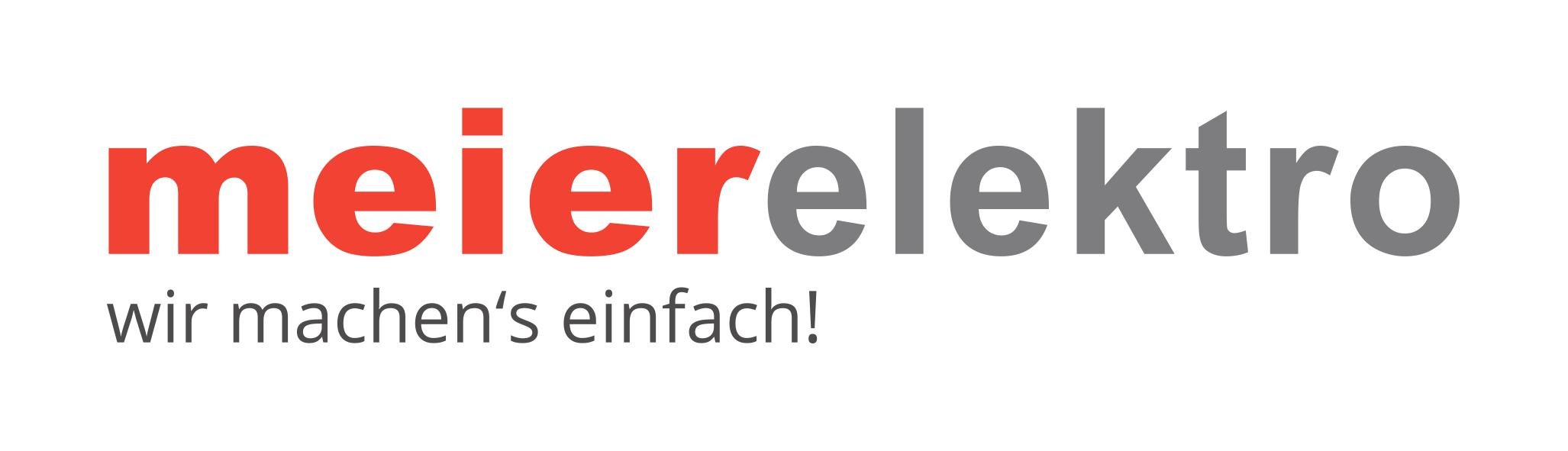 Logo mit dem Text 'meirelektro' in roter und grauer Schrift und dem Slogan 'wir machen's einfach!' darunter