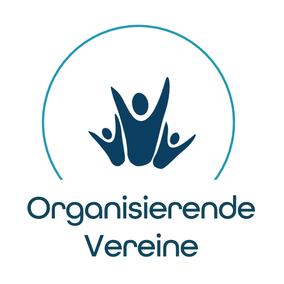Logo mit drei stilisierten Menschen, die jubeln, und dem Text 'Organisierende Vereine' darunter.