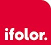 Grafisches Logo mit rotem Hintergrund und weißem Text 'ifolor'.
