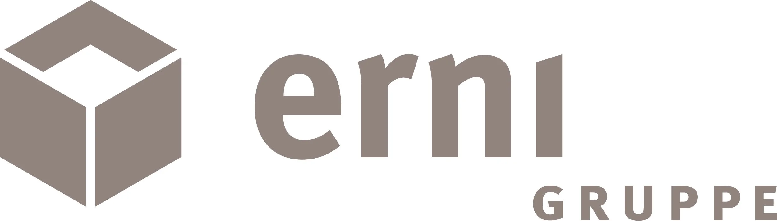 Grafisches Logo mit einer stilisierten offenen Kartonschachtel und den Worten 'fern GRUPPE' in grauer Schrift.
