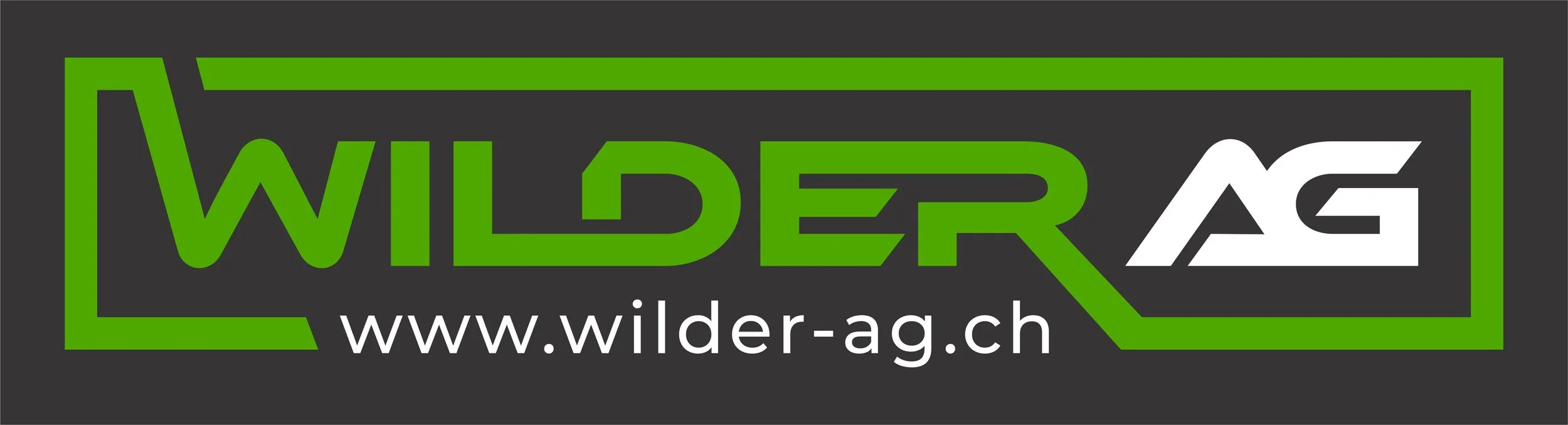 Logo mit grünen und weißen Schriftzug 'WIDER' und der Website 'www.wider-ag.ch' auf schwarzem Hintergrund.