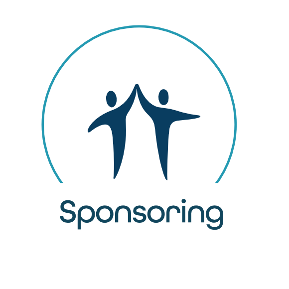 Symbolbild für Sponsoring mit zwei stilisierten Menschen, die sich zur Seite geben, und dem Wort 'Sponsoring' darunter.