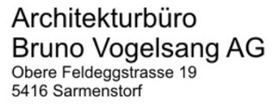 Text mit Kontaktdaten einer Architektur-Büro in Sarmenstorf, Schweiz.