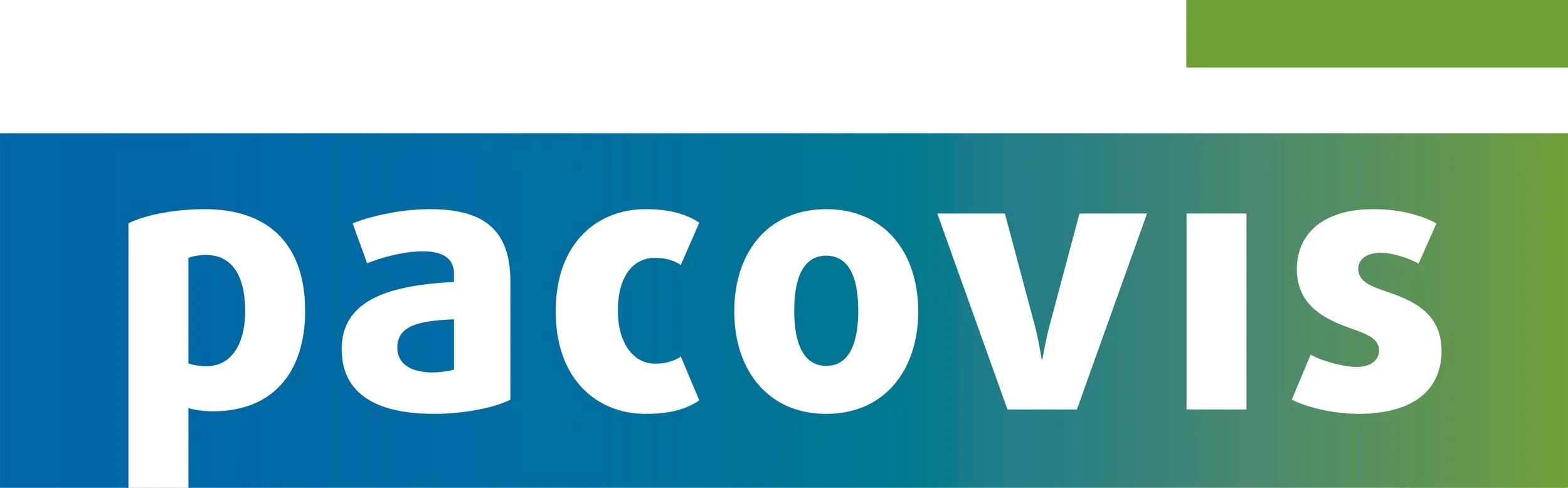 Der Schriftzug 'pacovis' in weißer Schrift auf blau-grün verläufertem Hintergrund.