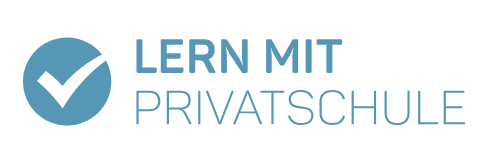 Logo mit blauer Checkmark in Kreis, daneben der Text "LERN MIT PRIVATSCHULE" in Blau