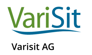 VariSit Logo, Text in Grün und Blau mit Welle darunter.