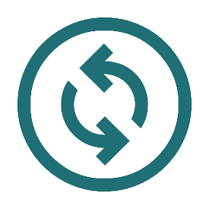 Circular arrow icon with recycling or refresh symbol inside