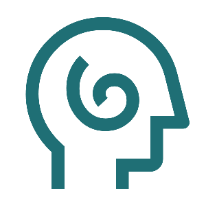 Outline illustration of a human head with a spiral inside.