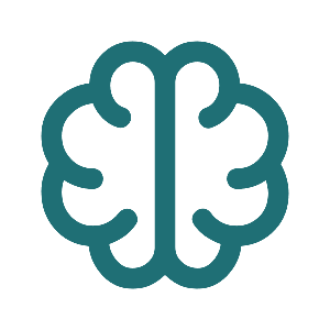 Simple teal brain icon on a black background.